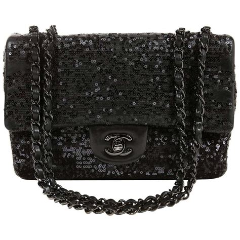 chanel sequin bag black